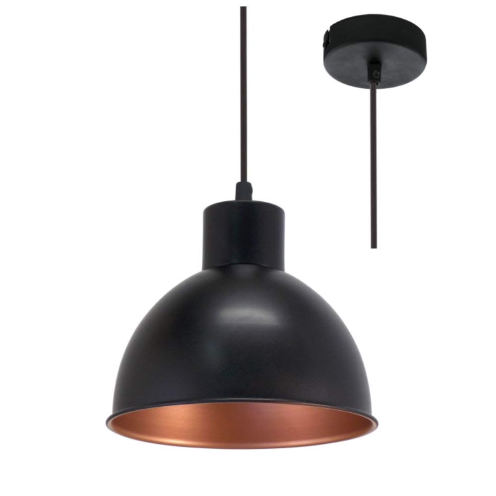 Britalia Black & Copper Inner Metal Dome Shade Vintage Retro Pendant Ceiling Light | 21Cm Diameter | 1 X Es E27 Lamp Bulb Required (Not Included) | 240 Volts