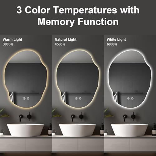 39F USA Irregular LED Bathroom Mirror with Lights,Asymmetrical Led Bathroom Vanity Mirror for Wall with Front and Backlit, Anti Fog, 3 Colors and Dimmable Light,[Horizontal/Vertical] 30" H x 22" W - Thumbnail 3