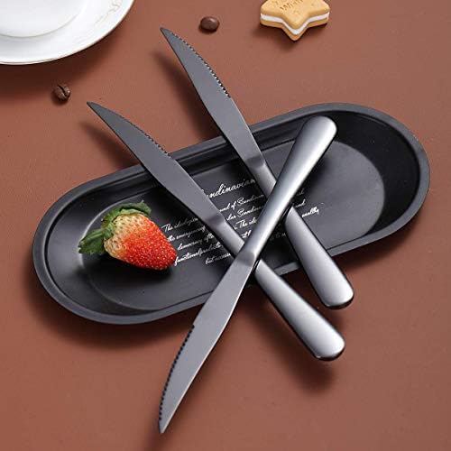 Black Steak Knife Set, Kyrtaon Black Serrated Knife, Titanium Black Plating Stainless Steel Sharp Knives Set, Dinner Knifes Set of 8, Dishwasher Safe Sturdy and Easy to Clean