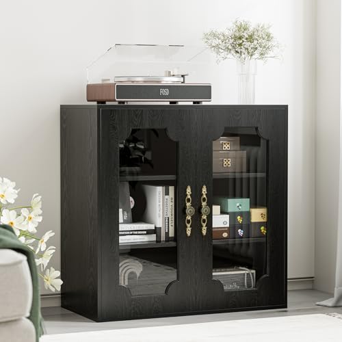 Belandi Buffet Cabinet with Storage, Modular Accent Sideboard Modern Credenza with DIY Panels Doors & Adjustable Shelves, Black Buffet Table for Living Room, Entryway, Kitchen