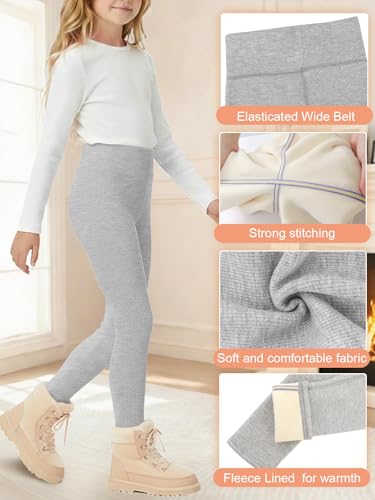 Girls Fleece Lined Leggings Full Length Leggings for Girls Winter Thick High Waist Pants for Kids2