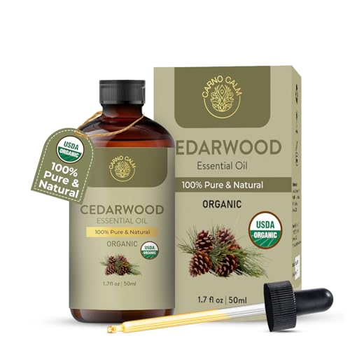 Carno Calm Organic Cedarwood Essential Oil 50ml : 100% Pure & Natural Cedarwood Oil for Hair | for Skin, Diffuser, Soaps & Candles | 1.7 fl oz