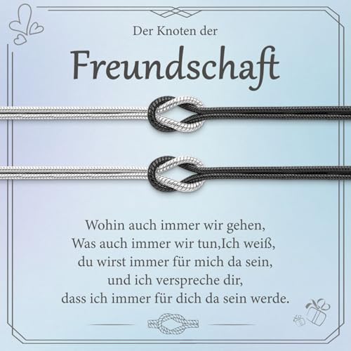 2PCS Freundschaftsarmbänder Set, Knoten Armband Damen Silber 925, Modisch Freundschaftsarmband Freundschaft Armbänder Verstellbare, Freundschaftsgeschenke Für Frauen Männer Partner, Silberschwarz