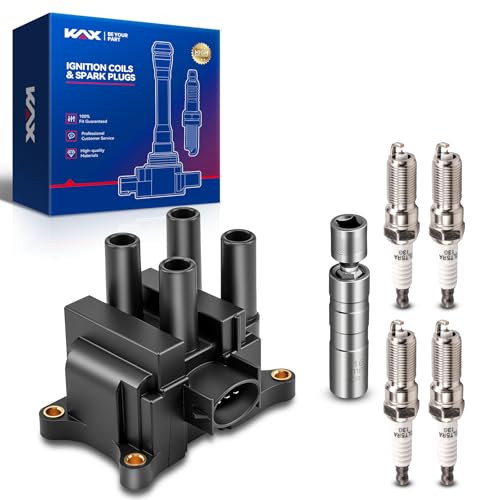 Image of KAX Ignition Coils & Spark Plugs Set Fit for Ford Focus, Escape | (w /tool) Focus 2000-2004 2.0L, Escape 2001-2004 2.0L, Contour 1999-2000 2.0L, Tribute 2001-04 2.0L, Mystique 1999-00 2.0L