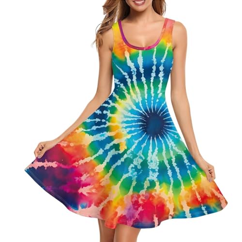TOADDITDO Tie Dye Round Neck Midi for Women Casual...