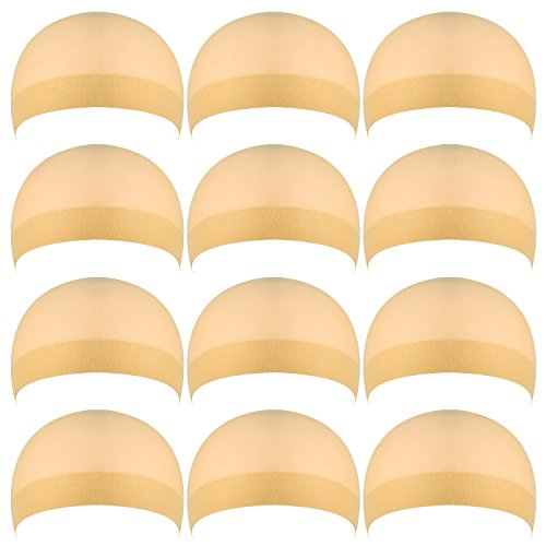 Caseeto 12 Pack Synthetic Wig Caps for Women and Men (Natural Beige, Curly, Modern)