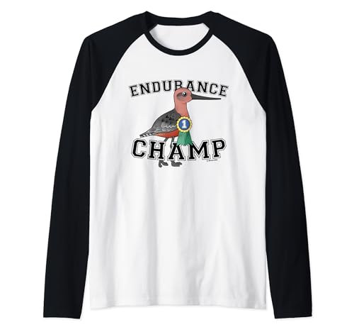 Bar-tailed Godwit Endurance Champ Funny Cartoon Bird Raglan Baseball Tee