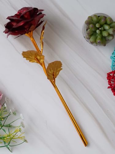 eCraftIndia Golden Red Rose Flower Showpiece | Rose Day Valentine Gift for Girlfriend Boyfriend Husband Wife Her Him | Valentine Day Decoration Items 2