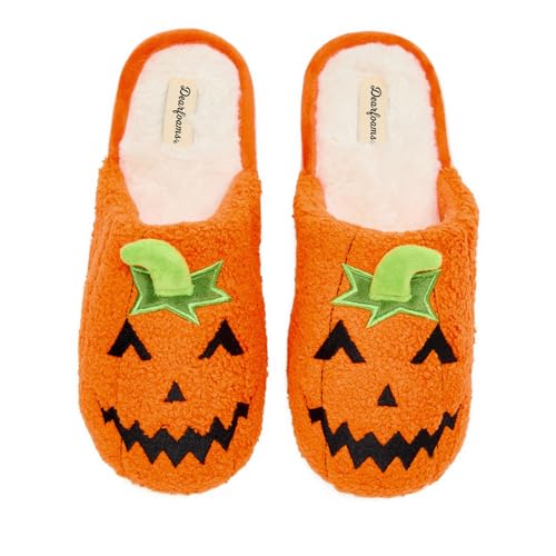 Dearfoams Unisex Spooky Fuzzy Halloween Jack o Lantern Slipper, JACK O LANTERN, XS