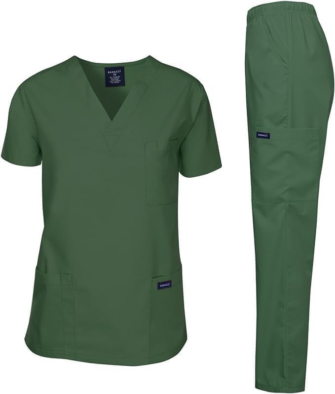 Men Dagacci Medical Uniform Medical Scrubs Top and Pants Scrub Set 8 pockets Maid Nurse Doctor Spa Housekeeper Man