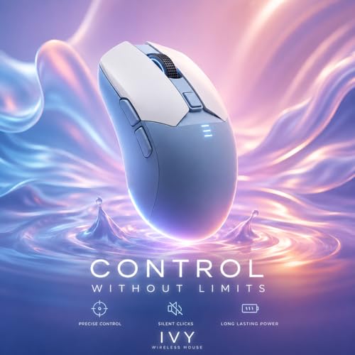 Image of Offbeat Ivy Wireless Gaming Mouse Bluetooth 5.2, 2.4GHz Triple Mode, Rechargeable 5000 DPI, 1000Hz Polling Rate, 6D Buttons, 600mAh Battery, Silent Click, Gaming Mouse for PC & Laptop - White Blue