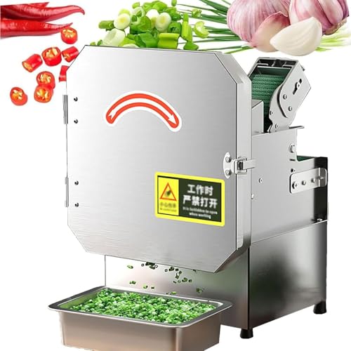 Cortador eléctrico de verduras – Cortador de cebolletas resistente de 200 W, salida de 150 kg/h, puerto de alimentación de 70 mm, grosor ajustable de 1,3 a 35 mm para cebollas, cilantro, puerros