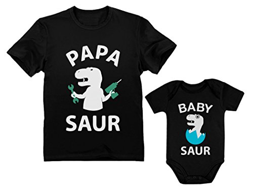 Image of Tstars Papa Saur Baby Saur Dad and Baby Matching Shirts - Gift for New Dad Funny Dinosaur Father's Day Outfit Set