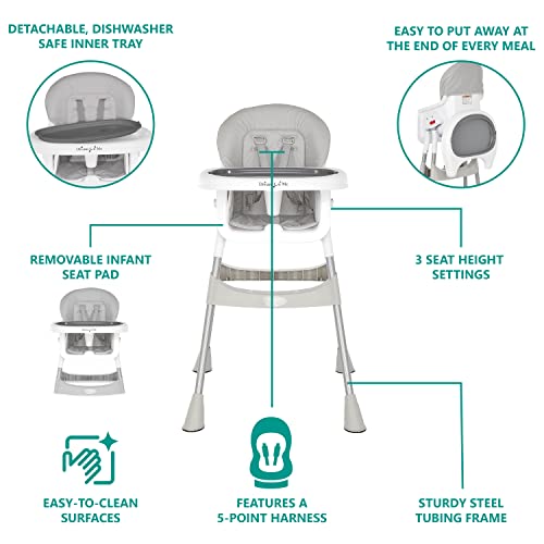 Dream On Me Portable 2-In-1 Tabletalk High Chair, Convertible Compact High Chair, Light Weight Portable Highchair, Grey #TOP3