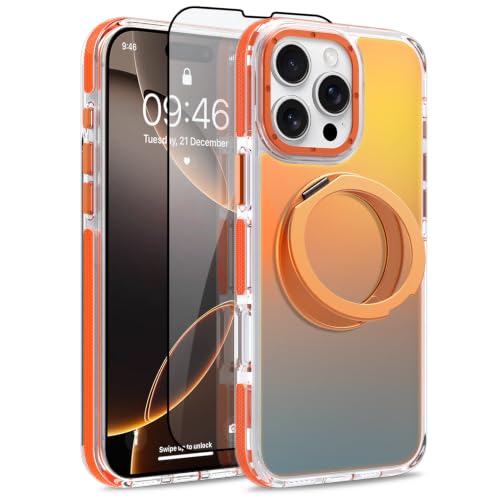 Image of Magnetic for iPhone 16 Pro Max Case with 360 Stand [Compatible with Magsafe] [Fluorescent Design] [1 Screen Protector] Slim Translucent Matte Case for iPhone 16 Pro Max 6.9 inch, Orange