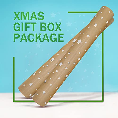 15m Roll of Kraft White Star Wrapping Paper Roll,100% Recyclable ECO Gift For Birthday Present Party Christmas Decorations(15m x 43cm) - Image 3