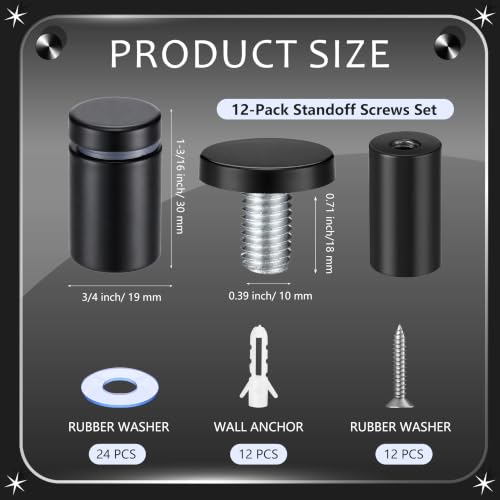 Image of Pelopy 12 Pcs Sign Standoff Screws Advertising Screws Stainless Steel Wall Standoff Mounts Glass Acrylic Nail (3 /4 x 1-3 /16 Inch,Black)