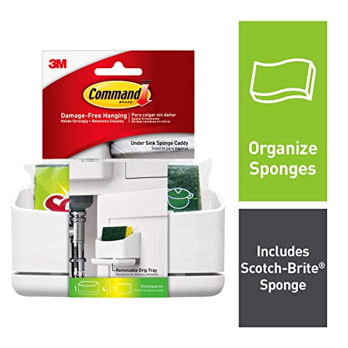 Command Under Sink Sponge Caddy, 1 caddy, 4 strips, White (17609-HWES)