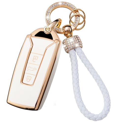 TECART Smart Schlüsseltasche Autoschlüssel Hülle Passt für Volkswagen VW Touareg 2018-2023 Schlüsseltasche Geschenke zum Muttertag Schlüsselbox Metall Schlüsselanhänger Glänzendem 3 Tasten Weiß B5