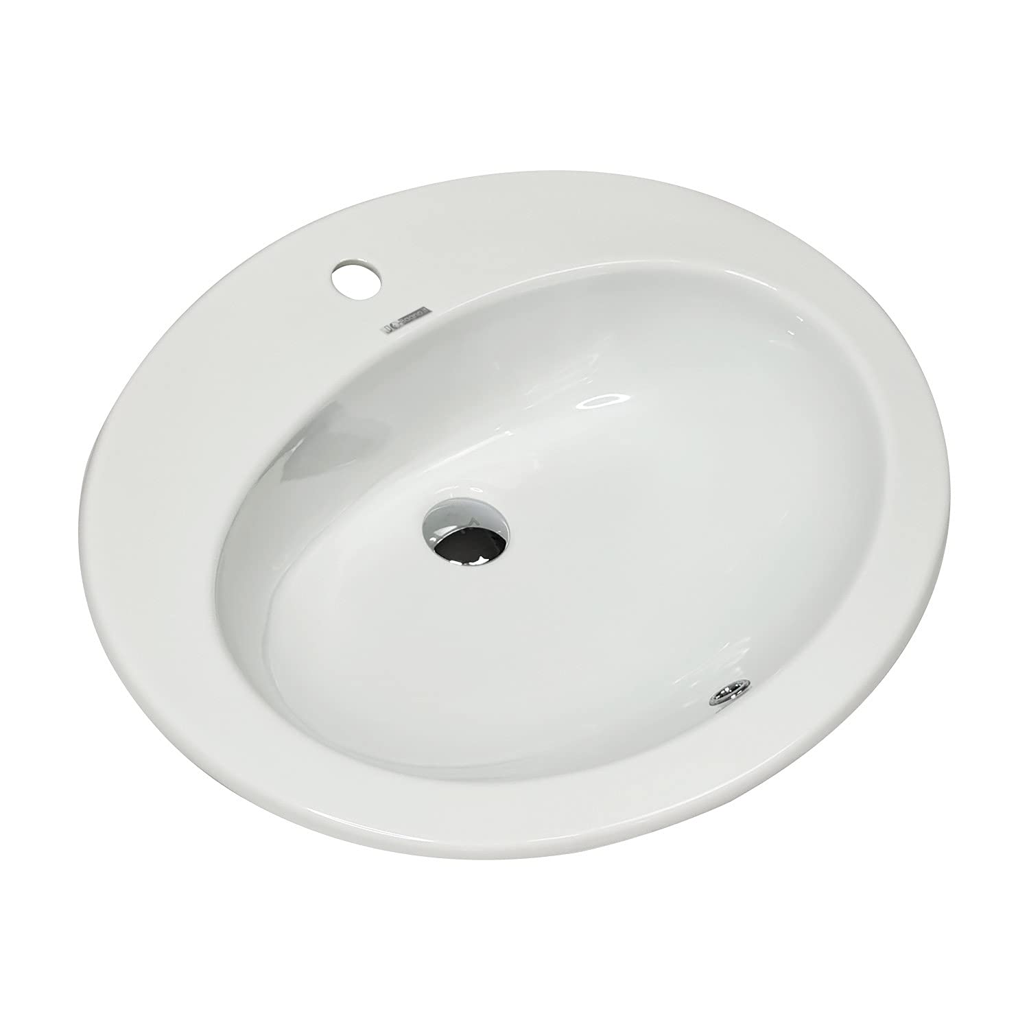 LAVABO Incasso TONDO Ceramica - Lavandino Soprapiano OVAL L. 62 x 52 cm Monoforo Pred. a 3 Fori