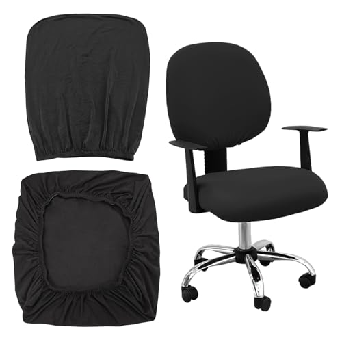 FUIPVGI Juego de Funda Silla Oficina, Fundas Elásticas para Asientos de Sillas de Oficina Funda, Cubre Asientos Ajustables para la Silla de Ordenador, Removibles Lavable Funda Silla Escritorio (Negro)