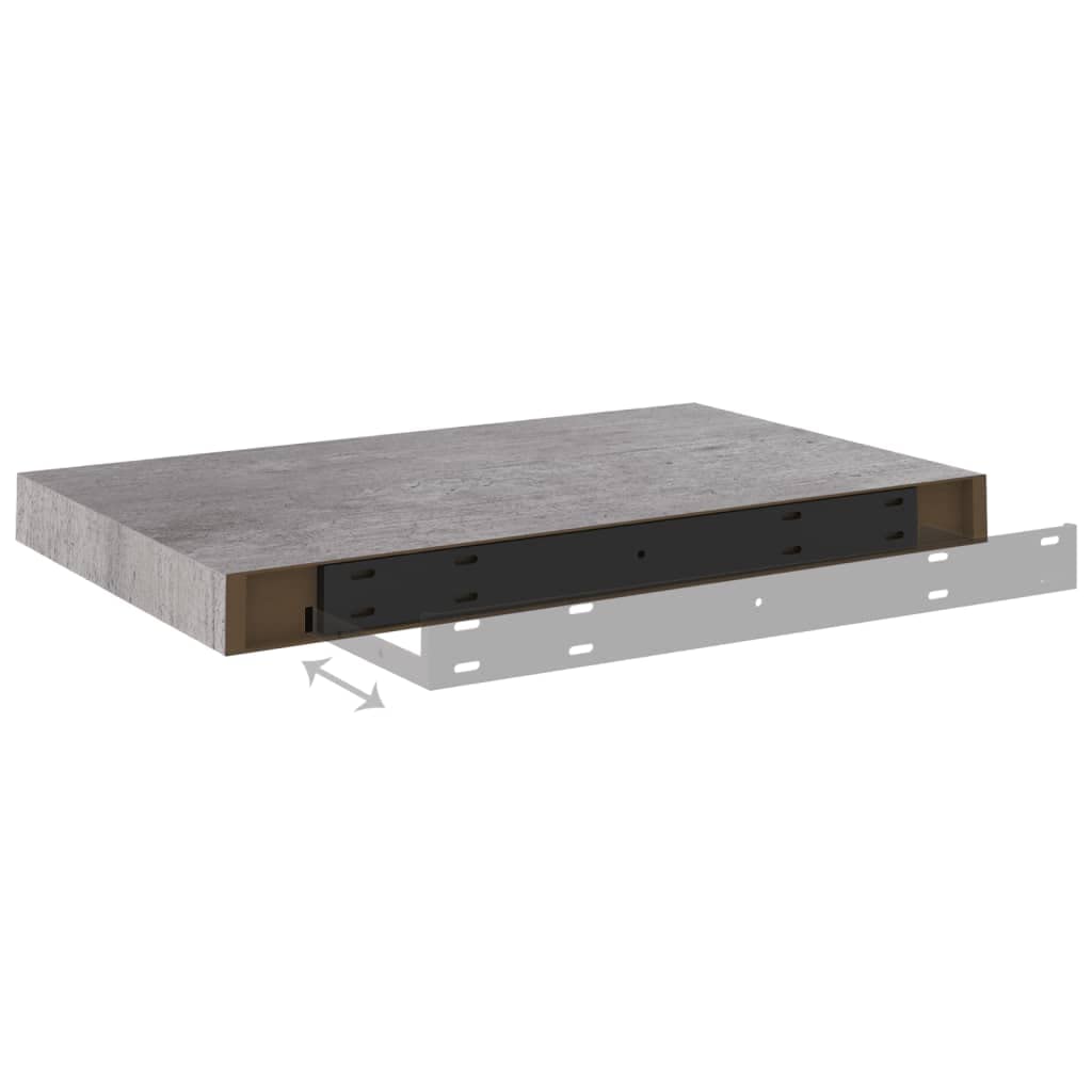 Estantería de pared, 4 unidades, color gris hormigón, 50 x 23 x 3,8 cm, MDF, fácil expansión de la superficie de la pared, estantería de almacenamiento para dormitorio, salón