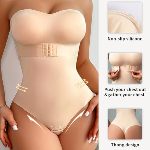 KIMIKAL Women's Shapewear Bodysuits Tummy Control Strapless One Piece Built in Bra Tank Tops Thong Body Shaper2