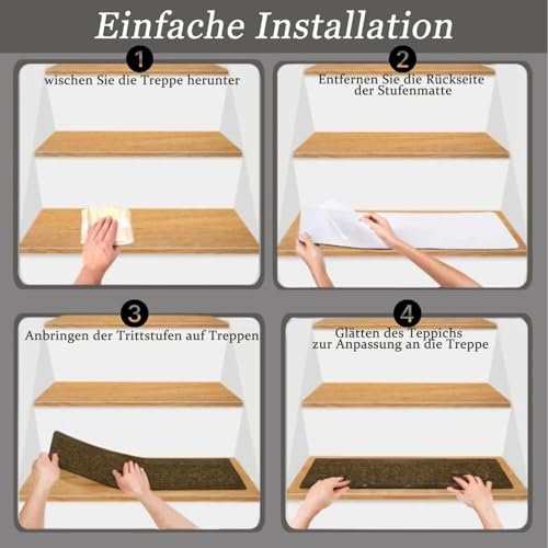 Cnwinu 15 Stück Treppenstufen Matten, Stufenmatten Selbstklebend Antirutsch Treppe Stufenmatten Innen, 60×20cm Treppenteppich, Teppich rutschfest für Kinder, Älteste und Haustiere (Beige)