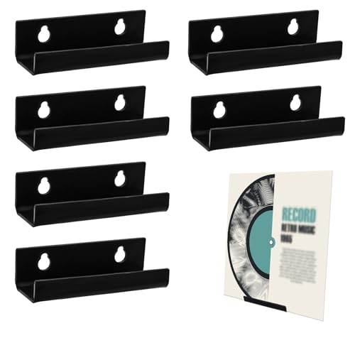 6 Uds 10cm Soporte para Discos de Vinilo, Acrílico Estante para Discos de Vinilo con Tornillos y Anclajes para Tornillos Soporte para Pared Discos de Vinilo para Exhibir CD (Negro)