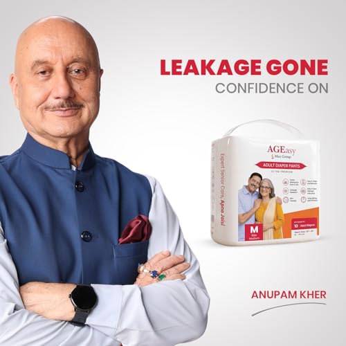 Image of AGEasy (Max Group) Unisex Adult Diaper Pants | M (Waist 24-45 inches) | 60 Units | Overnight Leak Protection | Wetness Indicator | Odour Lock | Anti-Bacterial | Skin Friendly