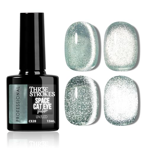 Image of THR3E STROKES 9D Glitter Cat Eye Gel Magnetic Shimmery Finish Nail Polish Art Manicure DIY at Home Soak Off UV Gel 7.5ML (CE28, 7.5ML)