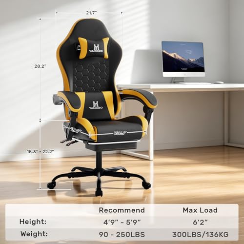 Image of Gaming Chair, Computer Office Chair with Footrest, Adjustable Height & Backrest Gaming Chairs with Swivel for Adults, High Back PU Leather Ergonomic Chair with Lumbar Support, Blackyellow
