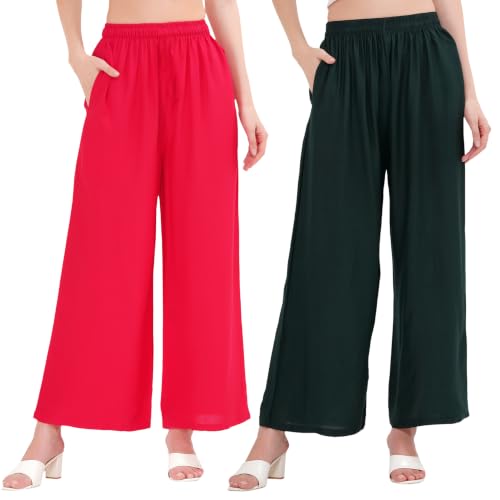 Image of Buy That Trendz Palazzo Pants for Women Rayon Elasticated Regular Fit Flared Wide Leg M to 6XL Pack of 2