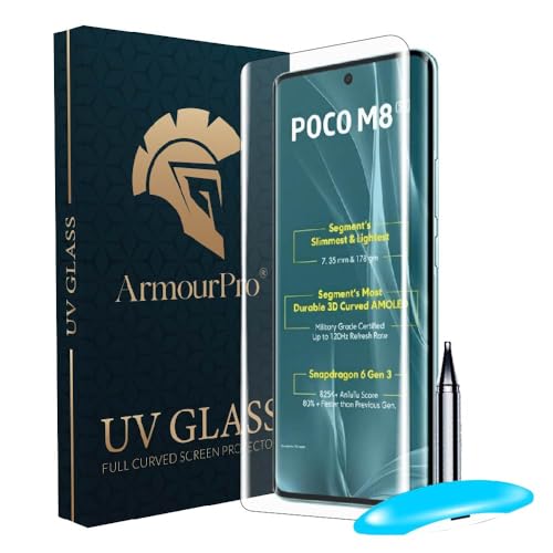Image of ArmourPro UV Glue Tempered Glass for Poco M8 - Curved Screen Protector, 9H Anti Scratch, Edge-to-Edge Coverage, HD Clarity, Smooth Touch