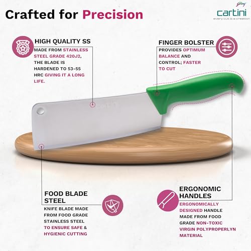 Image of Godrej Locks Cartini | Cleaver Knife (Green) | Chopping and Splitting Bones Efficiently | Chaku for Home, Kitchen and Professional Chef Use | Ss Butcher Blade | Ergonomic Handle |Stainless Steel