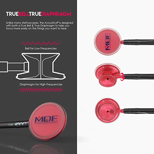 Mdf Acoustica Lightweight Stethoscope For Doctors, Nurses, Students, Home Health Use, Adult, Dual Head, Black Tube, Red Chestpiece-Headset, Mdf747Xpr11 #TOP6