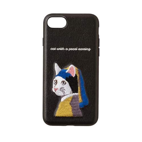 iPhoneSE(第1,第2,第3世代) 6/7/8対応 Jubilee ジュビリー 立体刺繍iPhoneケース PUレザー Jubileeデザイン Art Black 絵画 猫 真珠の耳飾りの少女 フェルメール