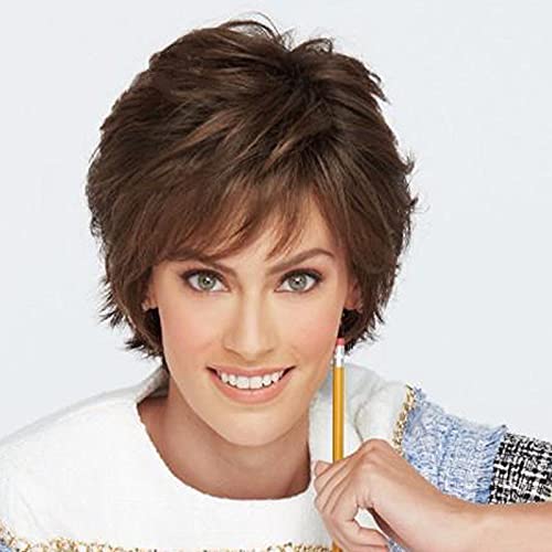 Short Dark Brown Curly Pixie Cut Hair Natural Heat Resistant Synthetic Wigs for Women with Wig Cap (Brown)
