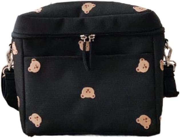 Kawaii Lunch Bag Cute Lunch Box Insulated Cute Bear Lunch Bags for Women Aesthetic Lunch Bag Insulated Lunch Box (black bears)