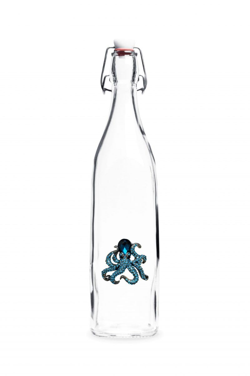 THE QUEENS' JEWELS Octopus Jeweled Swing Top Bottle, 32 oz. - Unique Gift for Women, Birthday, Cute, Fun, Beer Glass Queen, Not Painted, Decorated, Bling, Bedazzled, Rhinestone