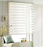Custom Cut to Size, [Foiresoft Woodlook 47, White_Ivory, W 59 x H 47 inch] Zebra Roller Blinds, Dual