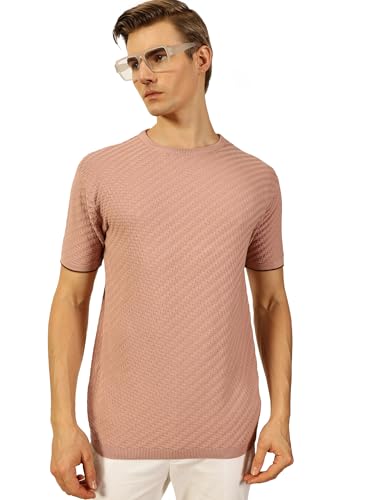 Image of Thomas Scott Men's | Textured | Half Sleeve | Slim Fit | 100% Cotton | Round Neck | Casual Tshirt