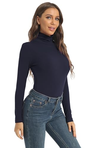 Image of Women's Casual Long Sleeve Turtleneck Tops Slim Fitted Lightweight Base Layer Shirts