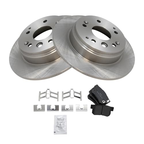Image of TRQ Rear Brake Pad and Rotor Set Semi Metallic | For 2004-2008 Acura TL 2003-2011 Honda Element