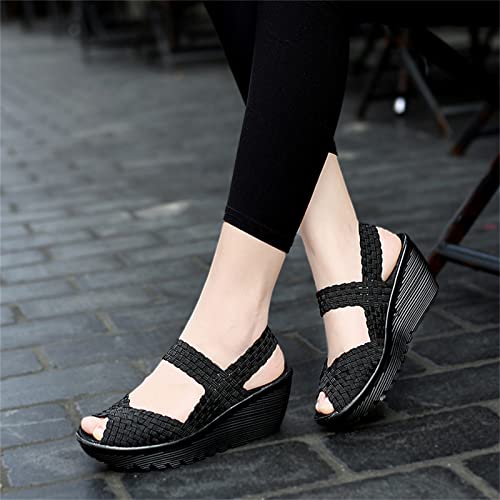 Veroders Women's Woven Elastic Sandals Breathable Flexible Comfortable Platform Wedges Sandals Walking Mary Jane Platform Sandals Shoes3