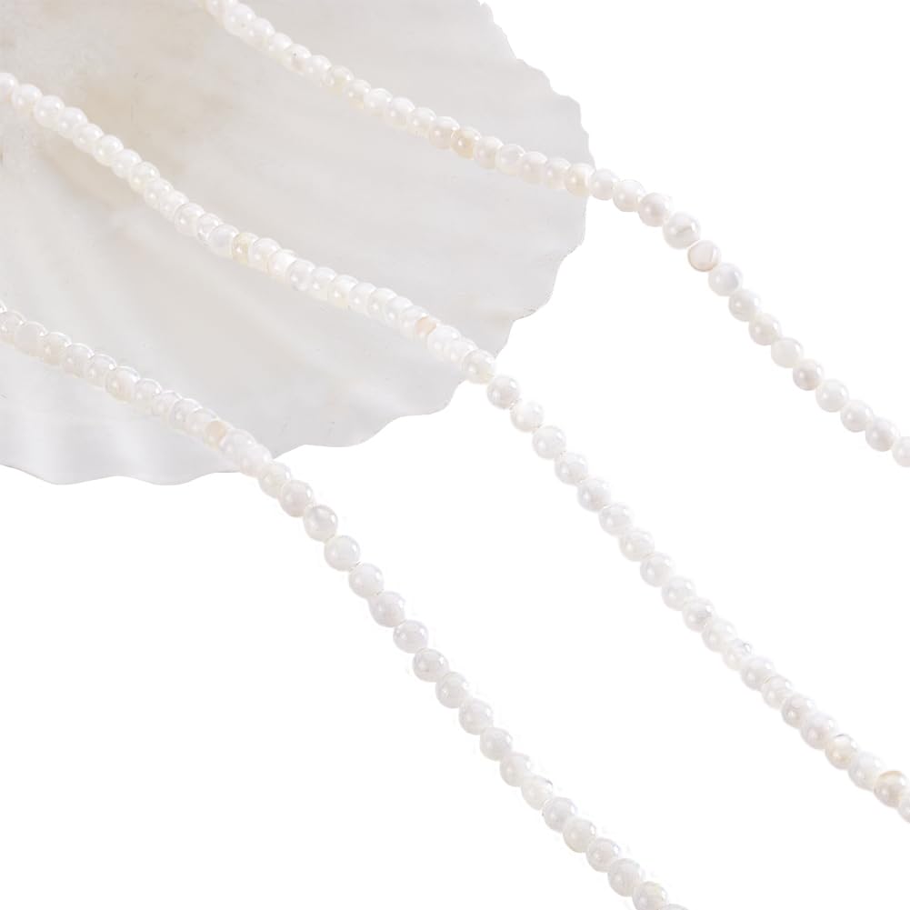 NBEADS 360 Pcs Natural Freshwater Shell Beads, 2.5mm Floral White Pearl Strands Round Loose Beads for Jewelry Craft Making, Hole: 0.7mm