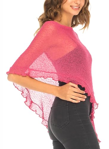Image of SHU-SHI Women's Sheer Knit Poncho Shrug Lightweight Asymmetrical Ruffle Wrap Dressy Summer Shawl Cover Up Top