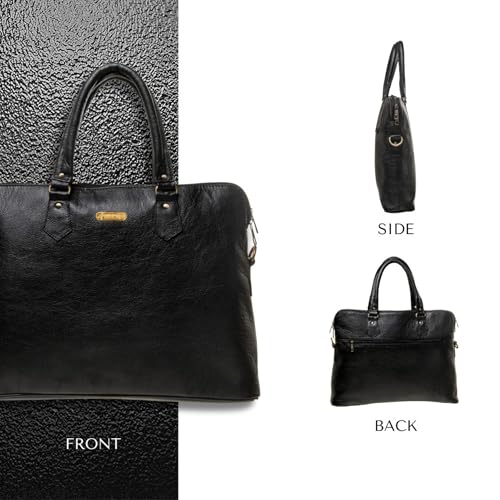 Image of Rustic Roots Genuine Leather Laptop Bag for Women | 15.6-Inch Office Briefcase Handbag | Stylish Business Messenger Bag with Handles & Shoulder Strap