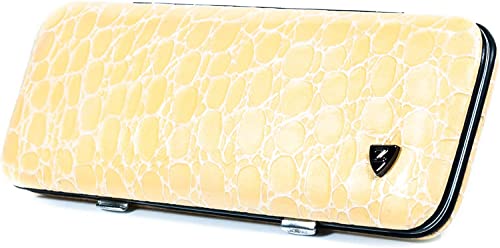 Zinger Patent Leather Manicure Set of 7 Stainless Steel Tools - Long Yellow/Raindrop Pattern