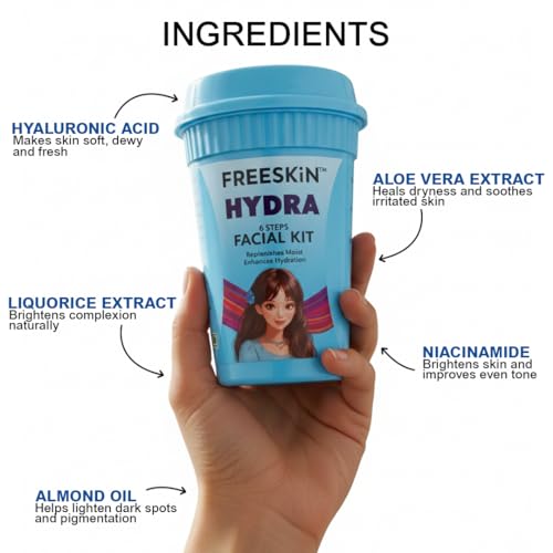 Image of Freeskin Hydra Facial Kit 6 Steps | Intense Hydration Boost for Dry & Dull Skin | Replenishes Moisture, Smoothens Texture & Revives Natural Radiance